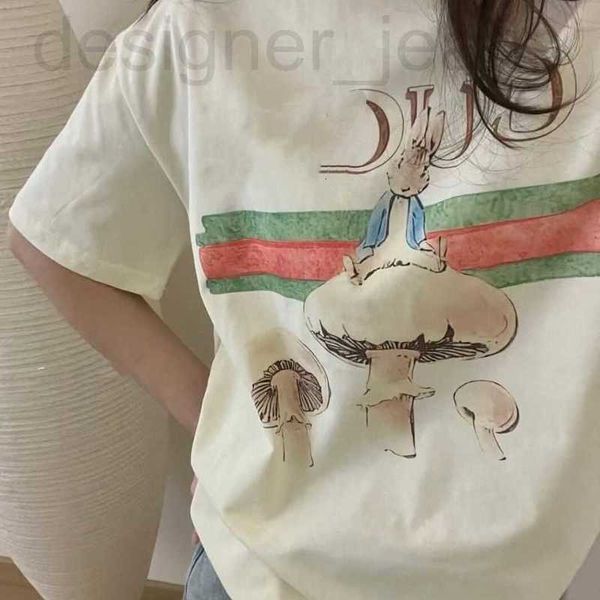 Frauen-T-Shirt-Designerin hoher Qualität der Original-Standard-Frühlings-/Sommer-Niedrige Cute Obst handgemaltes T-Shirt mit Peter Rabbit Round Neck Kurzarm 8zzf