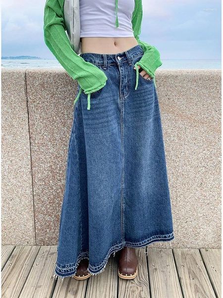 Юбки сексуальные женские юбки галстук Дайт зонтик большого размера джинсовая джинсовая джинсовая машина с большим матчем Al-Line Long Dress Pocket Fashion 2024 Весеннее лето
