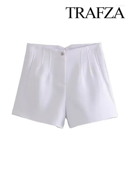 Shorts femininos trafza mulheres verão chique chique na cintura alta botão de bolso decorar zíper Fashion street estilo calça curta