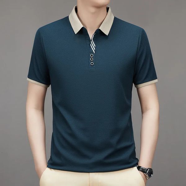 Polo Shirts Men Business Normale a manica corta Classic Fit Golf Tshirt Stretch Golf Work Summer Korean Solid Solid 240430