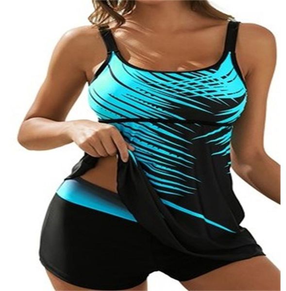 Tankini da bagno più taglia due pezzi Set Sporty Bikinis Women Swimwear con boy Shorts Stripe BOWING ADUCIO SWEAD BEACK WEDUT 33369371