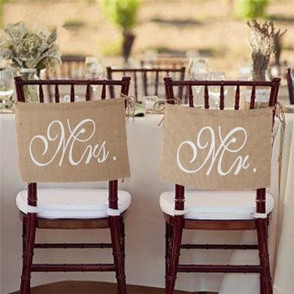 Party -Dekoration 2pcs/Set natürlicher Sackleinen Herr MRS Vorsitzender Banner Rustikale Hochzeit für Country Event Supply PO Prop