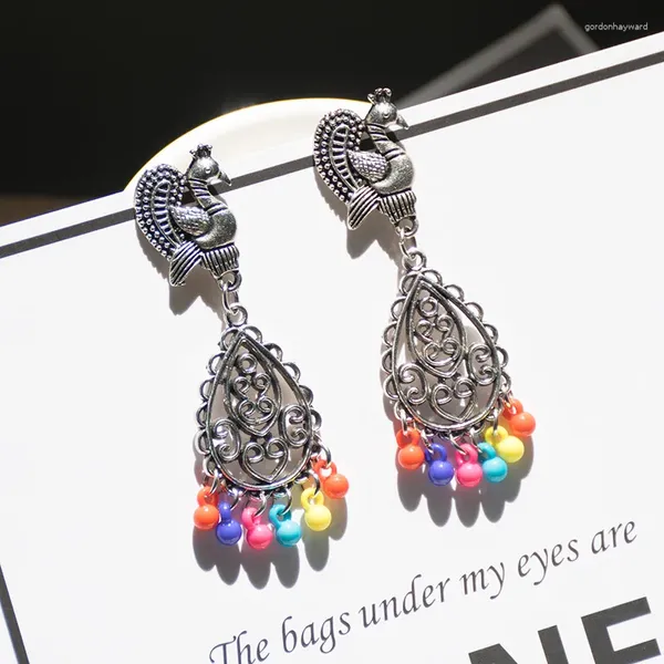 Dangle Ohrringe Vintage Ethnische Frauen Pfauen Silber Farbe Jhumki Jhumka Tibetaner Schmuckstamm Bohemia Boho Bell Quastel