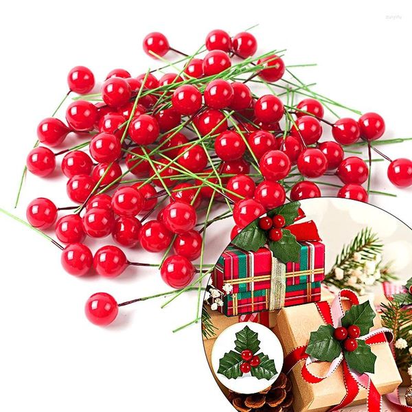 Dekoratif Çiçekler 100 PCS DIY El yapımı Noel Yuvarlak Meyveleri Hassas Köpük Meyve Küçük Kırmızı Şakayık Aksesuarları Dekorasyon