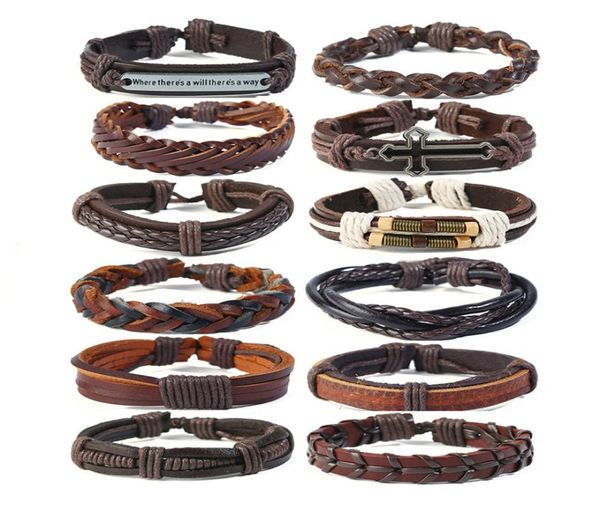 Marke verkauft Mode Men039s Kuhpferdsarmband handgewebtes Mehrschicht -echtes Lederarmband 12 Stücke Lot Charme Armbänder J1063009