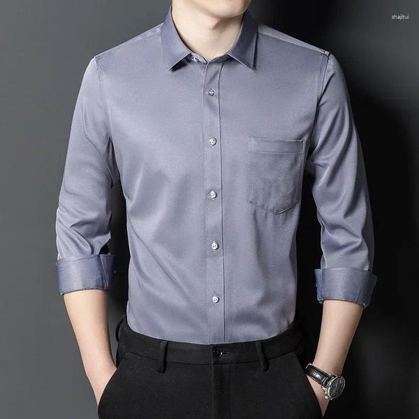 Herren-Hemdhemden langärmelige Hemdgeschäft formelle Trage elastischer Anti-Falten-Black-Farbe Schwarz weiß blau Fashion Casual Office Socia