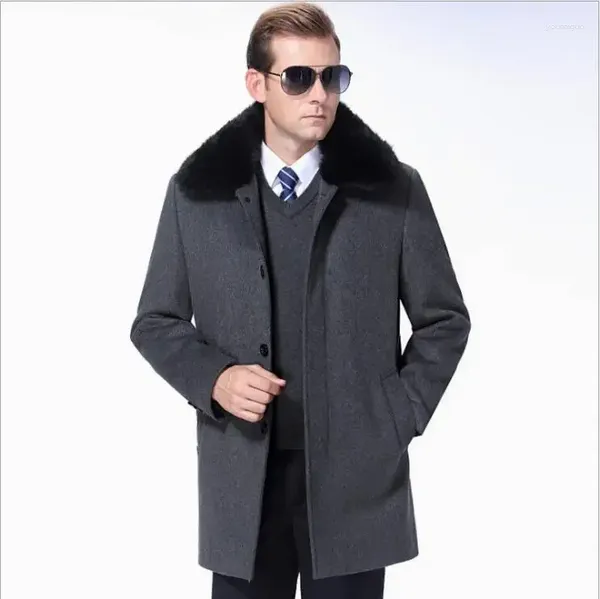 Giacche da uomo giacca di lana di mezza età lunghe peli con piombo abbigliamento collare moda maschio cashmere di alta qualità cappotto di lana puro