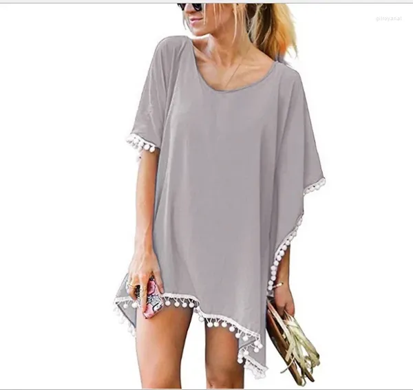 Frima estiva sul mare della spiaggia per le vacanze casual blouse traspirante in chiffon grigio grigio grigio grigio grigio grigio