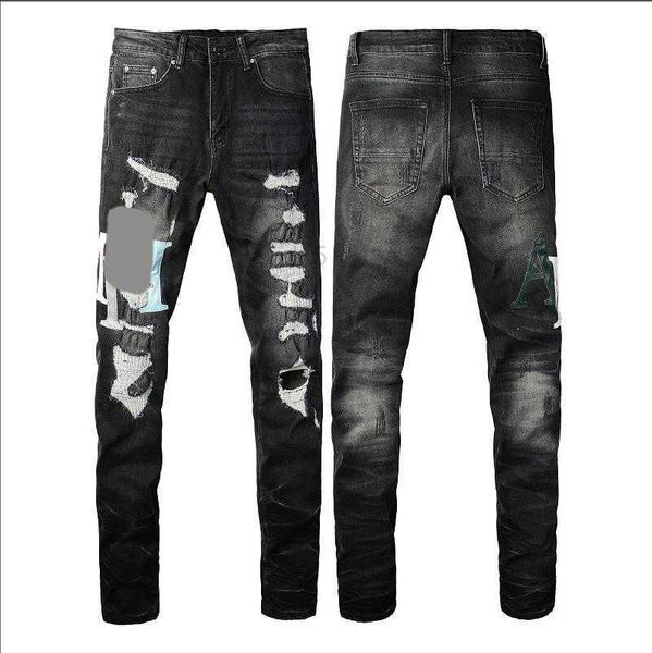 Jeans masculino jeans jeans jeans jeans jeans mass jeans jeans jeans designer de luxo jeans calça angustiada motociclista raspado azul jean slim slim fit motocicleta#130g2b3