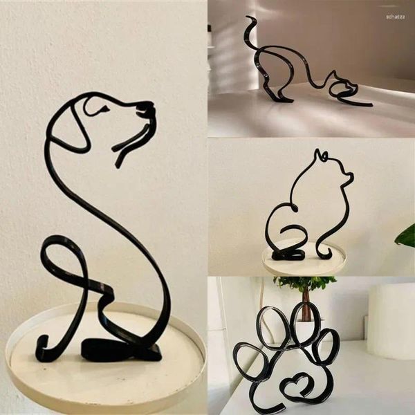 Figurine decorative Rotors Dog Dog Minimalist Art Sculpture Metal Abstract Linea di disegno geometrico Statue Cucciolo di cucciolo Ornamenti per cuccioli creativi