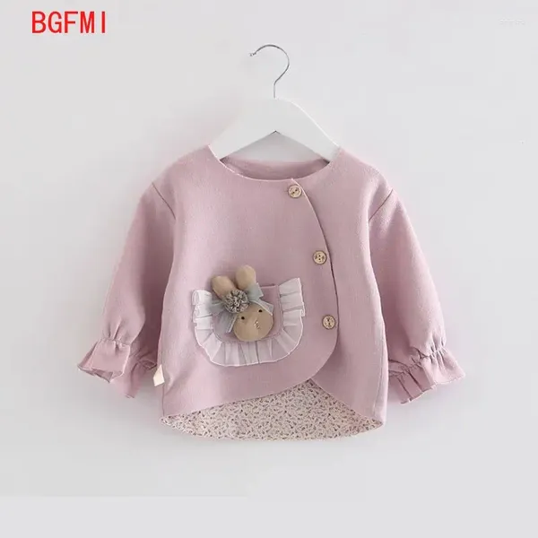 Jacken rosa Baby -Single Breasted Jacke für Mädchen 2024 Kinderblumenfutter Top Doll Kleinkind Außenwinne Frühling Herbst