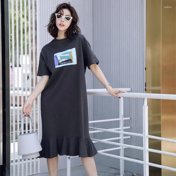 Parti elbiseleri Japon Kore tarzı baskı resim kısa kollu gevşek yaz deniz kızı elbise moda kadınlar rahat t gömlek bayan iş