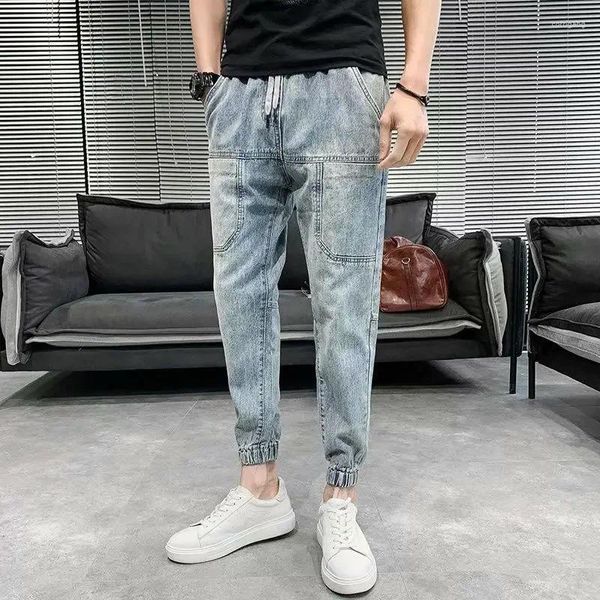 Jeans da uomo cropped slim fit man pantaloni da cowboy pantaloni magri con tasche harem affusolate pipa stretta grounge y2k oversize xs