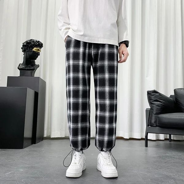 Calça xadrez masculina de verão algodão casual losse hip hop larggy sweetpantes streetwear modeia estilo coreano harém 240429