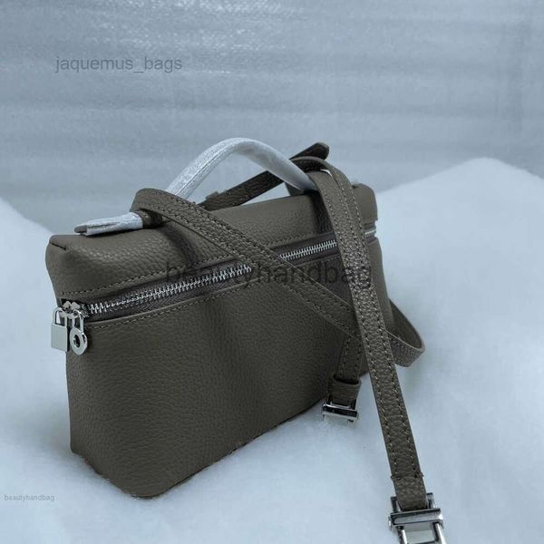 Loro Piano LP Lorospianasl LP19 Frauenbeutel Elefantenbeutel grauer Kopf Cowhide kleiner Quadratbeutel Lunchbox Tasche Make -up Leinwand Strauß Stranded Handtasche Rucksack