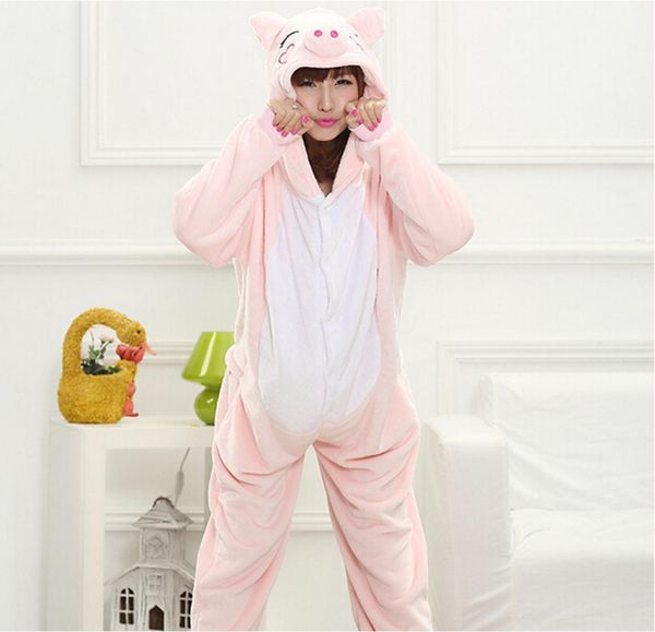 Animal Pig Kigurumi Onesie Adolescente Adolescente Mulheres Pijama Pijamas Flanela Engrael Quente Pink macio One peça Night Home Jumpsuit T2001112387791