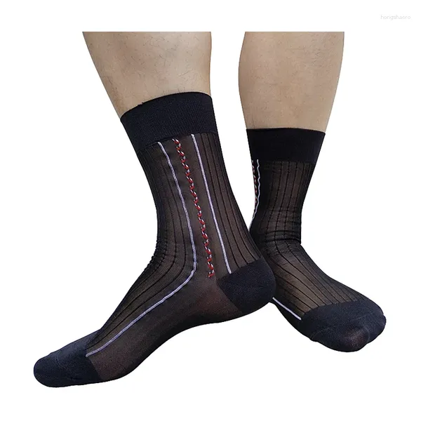 Calzini da uomo a strisce da uomo a strisce see attraverso nylon softy trasparente business sexy ultra sottile abito tubo di stoccaggio maschio tubo tubo