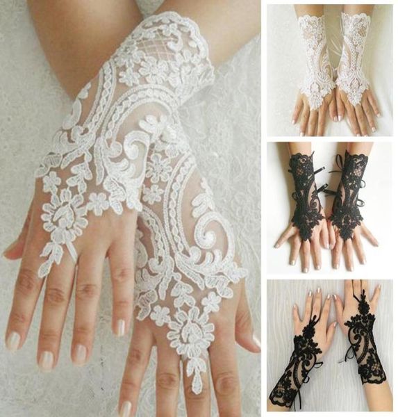 Five dita guanti White Wedding White Ivory Black Lace Bridal Bridal Party Glove senza dito Ladies Flower Guantes Accessori2172752