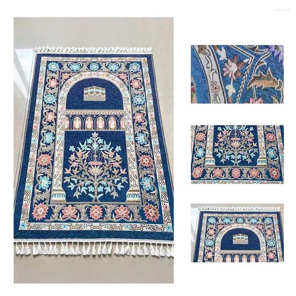 Carpetti di adorazione musulmana tappeto di preghiera Mat tappetino Chenille islamico intrecciato portatile in ginocchio Eid decorazioni Ramadan Regalo per la chiesa utensili