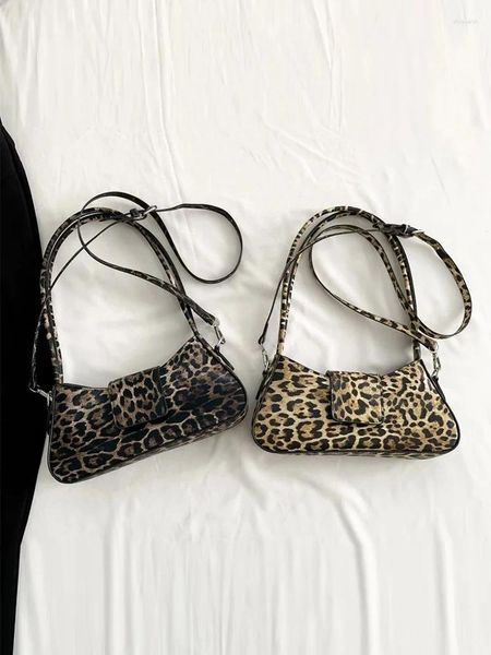 Bolsas de ombro estampa de leopardo em estilo francês para mulheres primavera 2024 Moda Bolsas femininas Redos Satchels PU CURILSBOOD