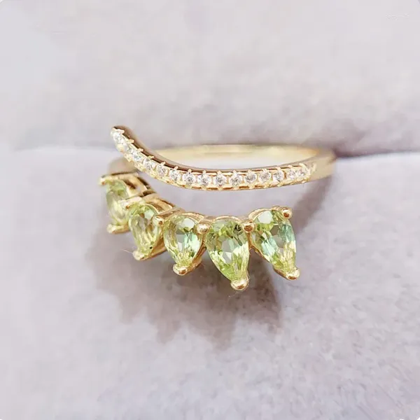 Clusterringe Natural Real Green Peridot Ring Verstellbarer Stil 925 Sterling Silber 0,35ct 2pcs 0,25ct 3pcs Edelstein Fine Schmuck L245376