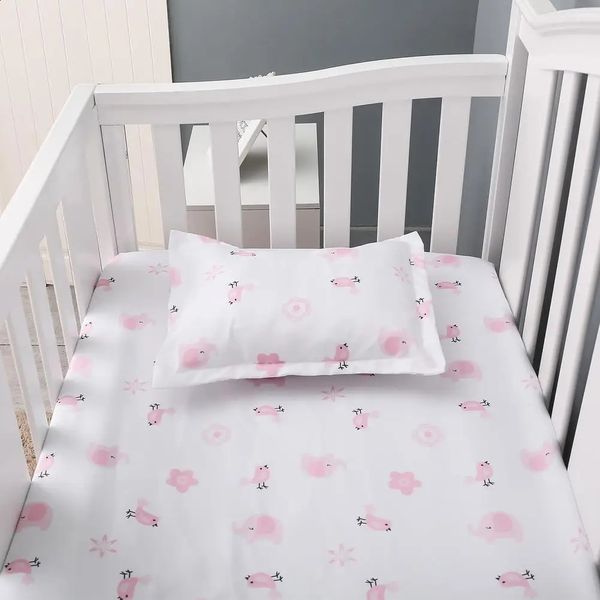 3pcs kit de linho de crib -lito de algodão para menino menino conjunto de roupas de cama de bebê inclui camas de capa de capa de cama de capa de capa de desenho animado de elefante de elefante 240429