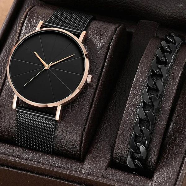 Нарученные часы 2pcs/Set Men Simple Quartz Watch с браслетом сплава Ldeal для подарочного набора Рамадан