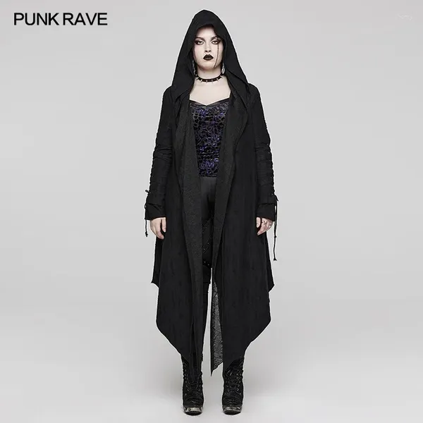 Kadın Ceketleri Punk Rave Gotik Dökümlü Katmanlı Tamamen Açık Uzun Kat Çift Kapşonlu Sıradan Siyah Kadın Kıyafetleri Sonbahar/Kış
