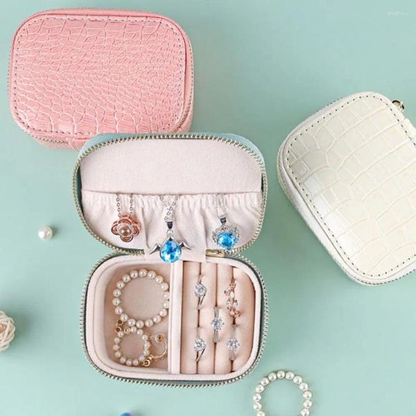 Bolsas de armazenamento Caixa de jóias para meninas Organizador de viagens de mulheres com colar de brinco com zíper suave