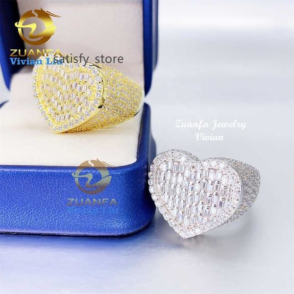 Alta qualidade 925 Sterling Silver VVS Moissanite ou CZ Zircon Diamond Hip Hop Rings de jóias finas