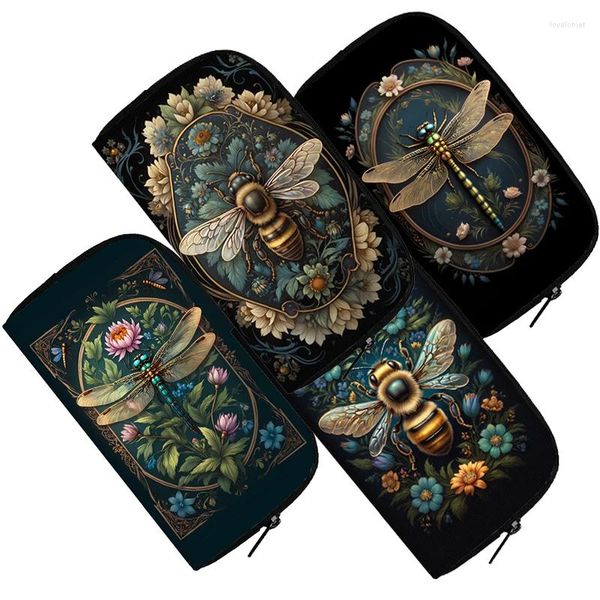 Brieftaschen Cartoon Golden Biene Print Wallet Fantasie Honig Blumen Münz Geldbeutel ID Halter süße Insekten kleine Kupplungsbeutel