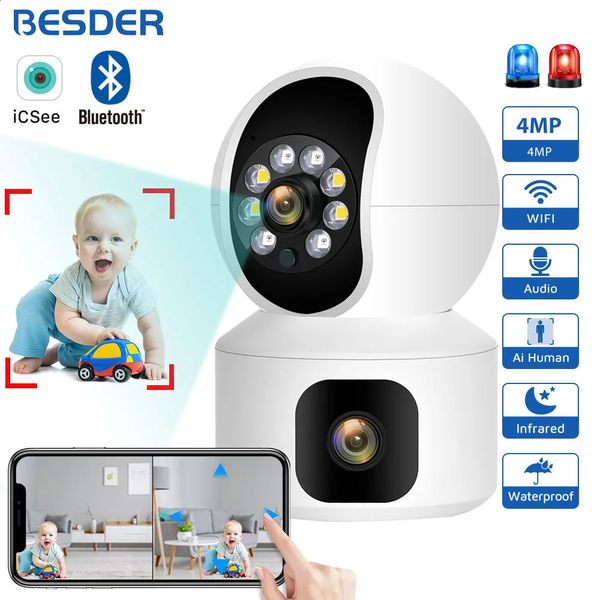BEDER 4MP Wi -Fi Camera с двойными экранами Baby Monitor Night Vision Indoor Mini Ptz Security Security IP -камера камеры видеонаблюдения 240419