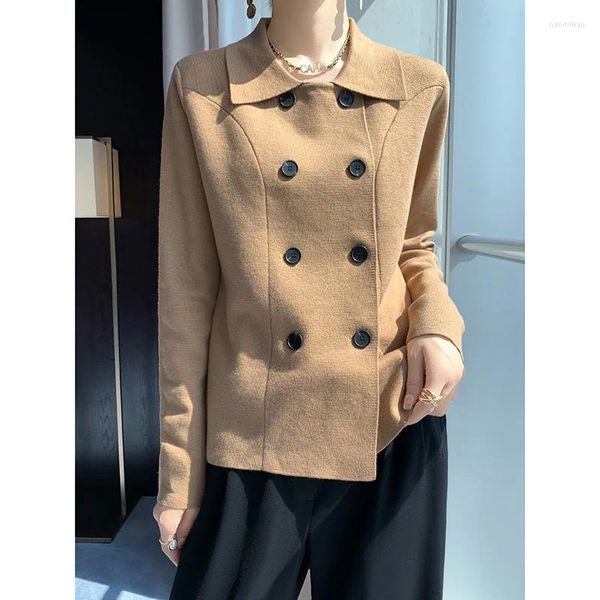 Magliette da donna da donna giacca in lana merino a doppio petto collare cardigan cappotto addensato maglia inverno autunno maglione di calore inverno autunno