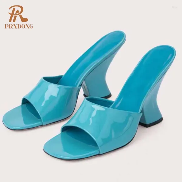 Kleiderschuhe Prxdong Frauenmarke Qulaity Leder High Heels Open Toe Schwarz Blue Party Casaul weibliche Sandalen Pantoffeln 34-43