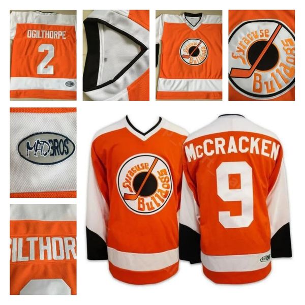 Hóquei Jersey Slap Shot Movie 2 Ogie Ogilthorpe Syracuse Bulldoges 9 Tim Dr Hook McCracken Orange Branco Alternativo Men