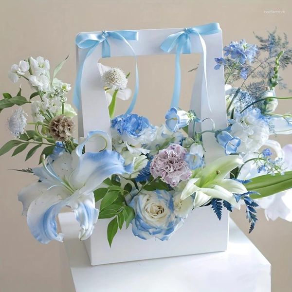 Brocada de presente 5pcs cestas de flores portáteis caixas de papel portáteis de papel de buquê de buquê de casamento