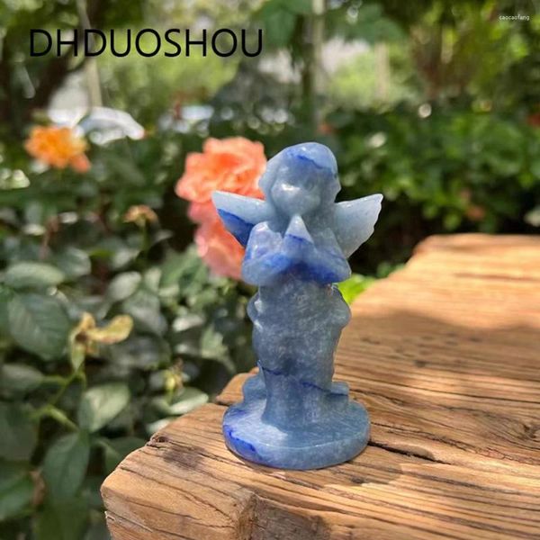 Dekorative Figuren Customized Real Rare Stone Natural Blue Aventurin Engel geschnitzt Kristallquarz Reiki Heilung Home Dekoration Kunst