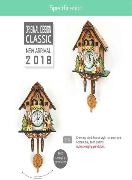 Cuco do cuco de madeira Relógio de parede Bird Horário Bell Swing Alarm Watch Decor de arte em casa Nórdica Sala de estar nórdica 2201254906535