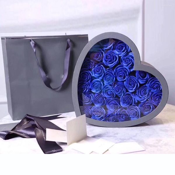 Flores decorativas elegantes com sabonete de baixa manutenção Caixa de presentes de flor de longa durabilidade Roses em forma de coração