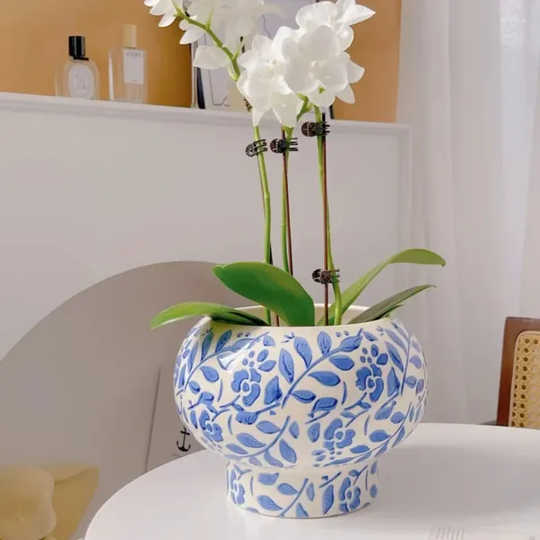 Vazolar Flowerpot Çin tarzı mavi ve beyaz porselen kelebek orkide ev vazo dekorasyonu retro bitki çiçek aranjmanı