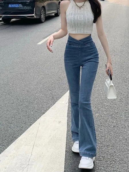 Jeans femininos estilo coreano Spring Spice Girl V Waist Trouser High Flare Pants Moda Mulher Bell Bottoms Bottoms