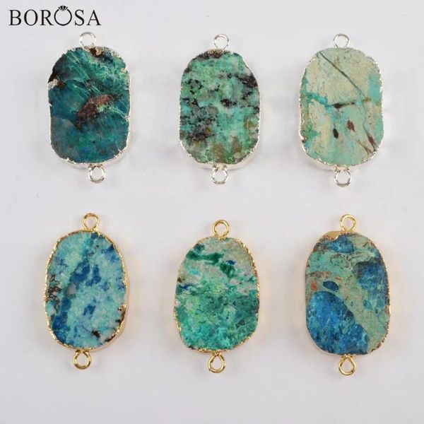 Colares pendentes Borosa 5/10pcs cor prata cor natural chrysocolla stones conectores grandes encantos duplos para acessórios de pulseiras feitas à mão