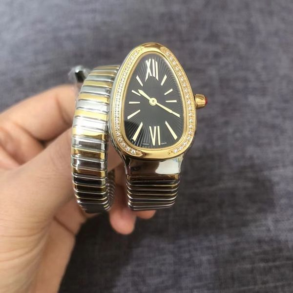 Yeni Yaratıcı Kişilik Yılanını İzler Kadın Hafta Kadın Marka Lüks Şık Kuvars Bayanlar Bilezik Elmas Bilek saati Montre Femme Relogios Orologio