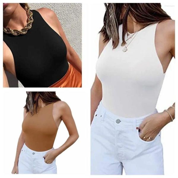 Tanques femininos de fibra de fibra de poliéster para mulheres Moda High pescoço Sexy Halter Tops Crew Racerback