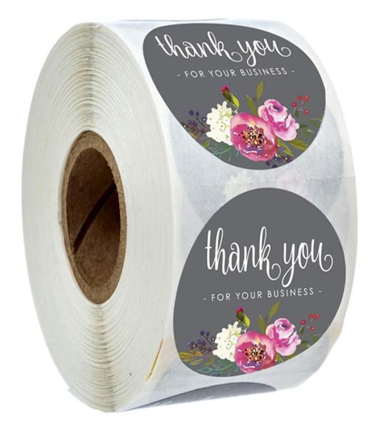 500pcsroll floral agradecimento adesivos Obrigado pelo seu negócio com selo de papel com revestimento de papel adesivos de rótulo artesanal envelope convitat9766741