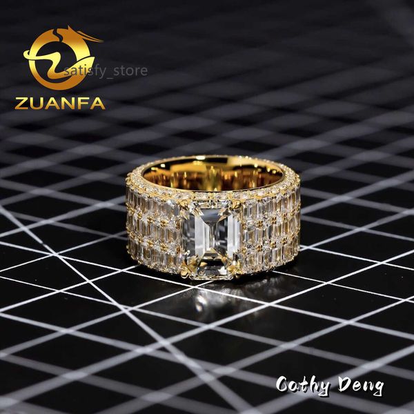 Trendy Jewelry Männer Verlobungsring Moissanit 3 Reihen Voller Emerald Cut Moissanit Ringe 925 Silber GRA Zertifikat Reifen Ring