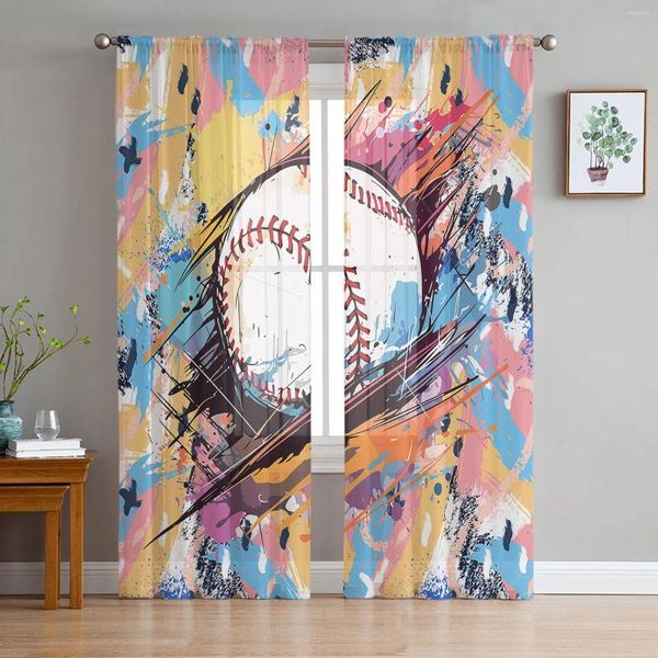 Cortinas de futebol esportivo e cortinas de tule de basquete para sala de estar quarto decoração de decoração