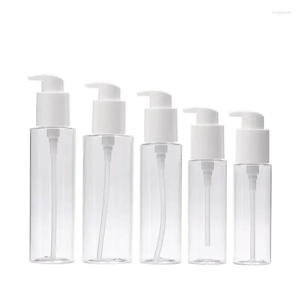 Garrafas de armazenamento Recipiente de embalagem Recipiente de plástico transparente loção branca Pressione Bomba 100ml120ml150ml200ml250ml Shampoo Recarregável 20Pieces