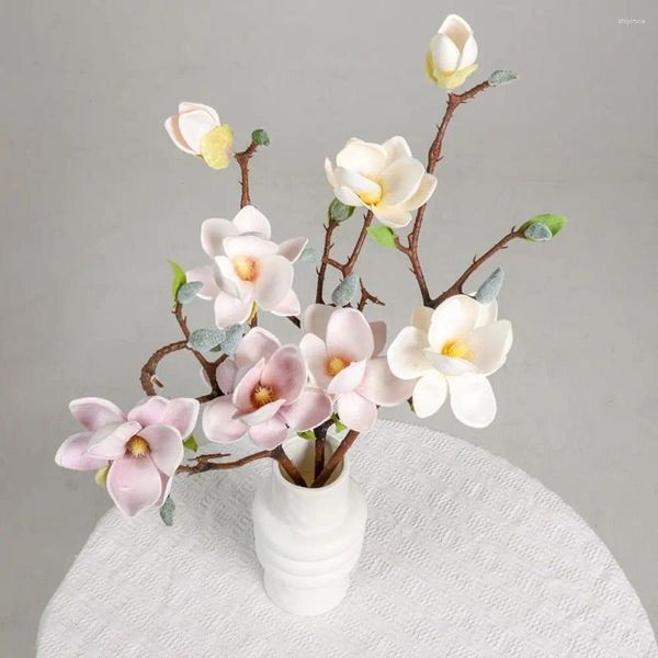 Flores decorativas Simulação de alta qualidade Magnolia Flor artificial Orquídea de luxo Fake planta sala de estar decoração de casamento em casa