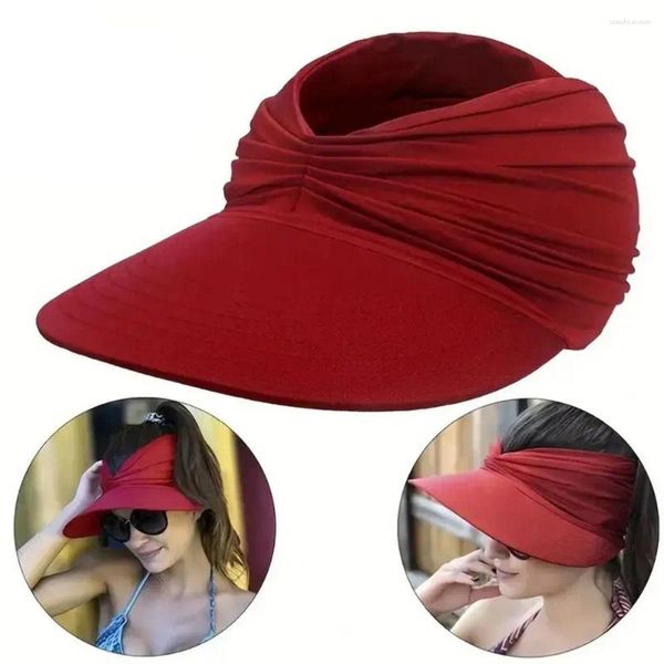 Berets Beach Sun Hat Women Women Plano Top Large Brim Plated Protection Pure Color Protect
